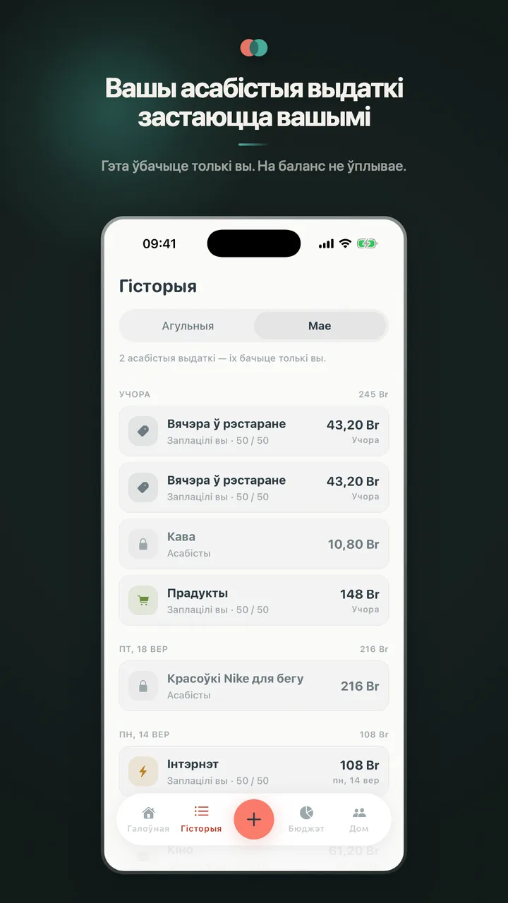 Вашы асабістыя выдаткі застаюцца вашымі