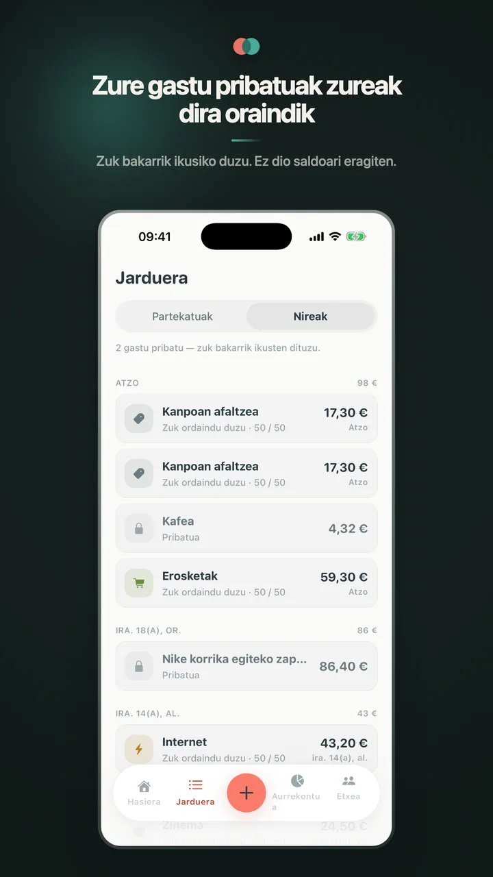 Zure gastu pribatuak zureak dira oraindik
