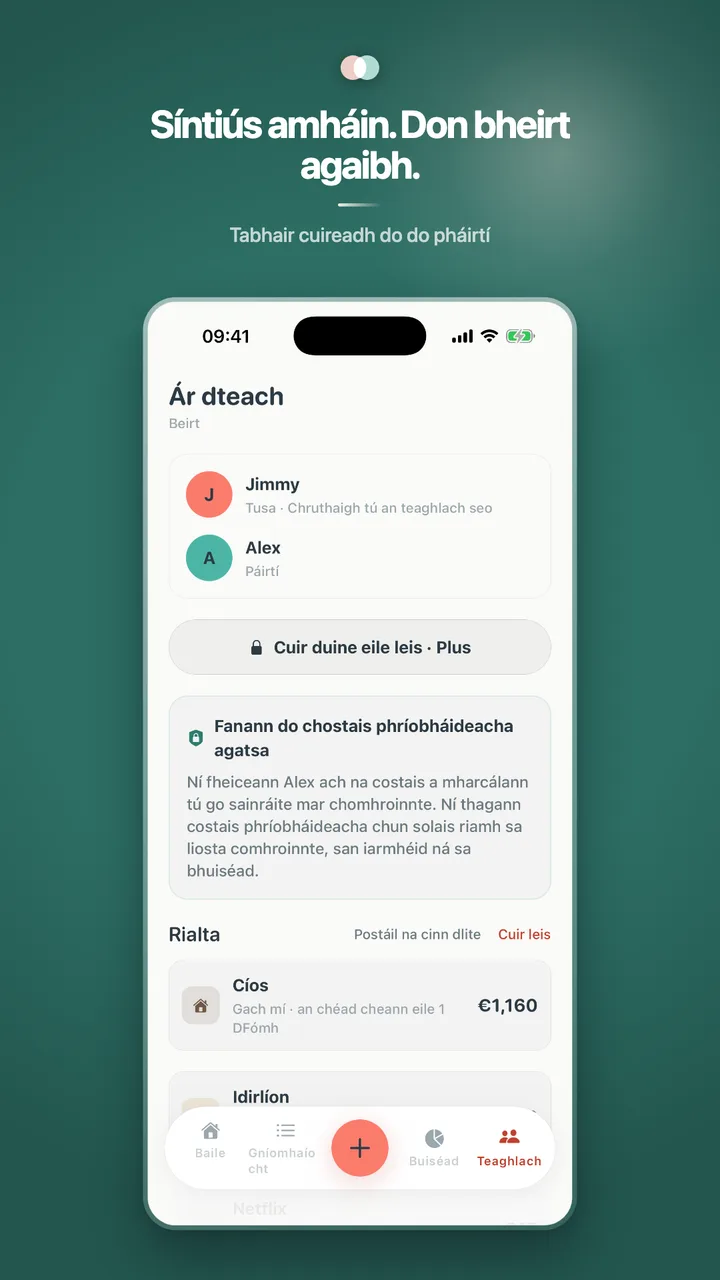 Síntiús amháin. Don bheirt agaibh.