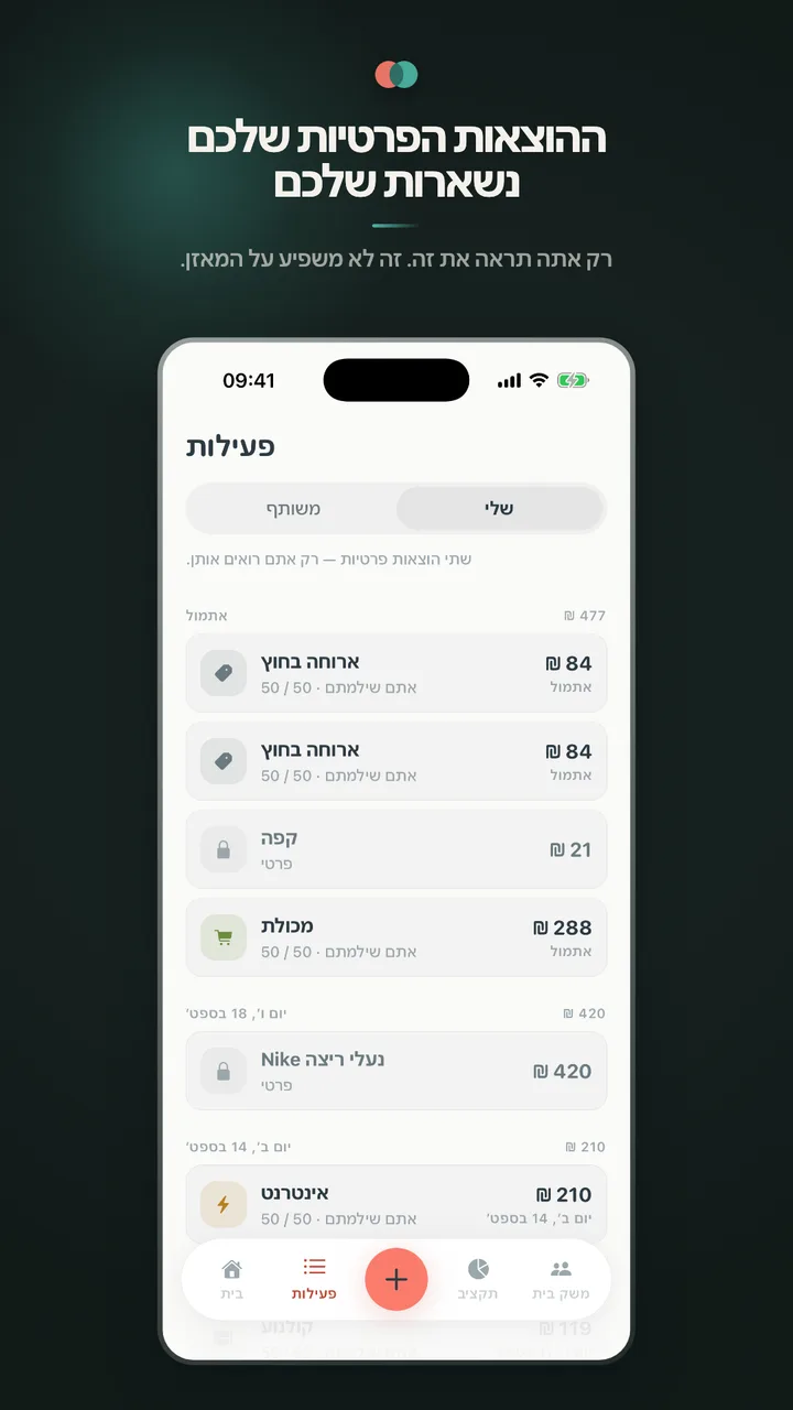 ההוצאות הפרטיות שלכם נשארות שלכם